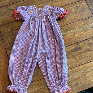 Remember Nguyen Halloween Purple Polka Dot smocked Baby Romper